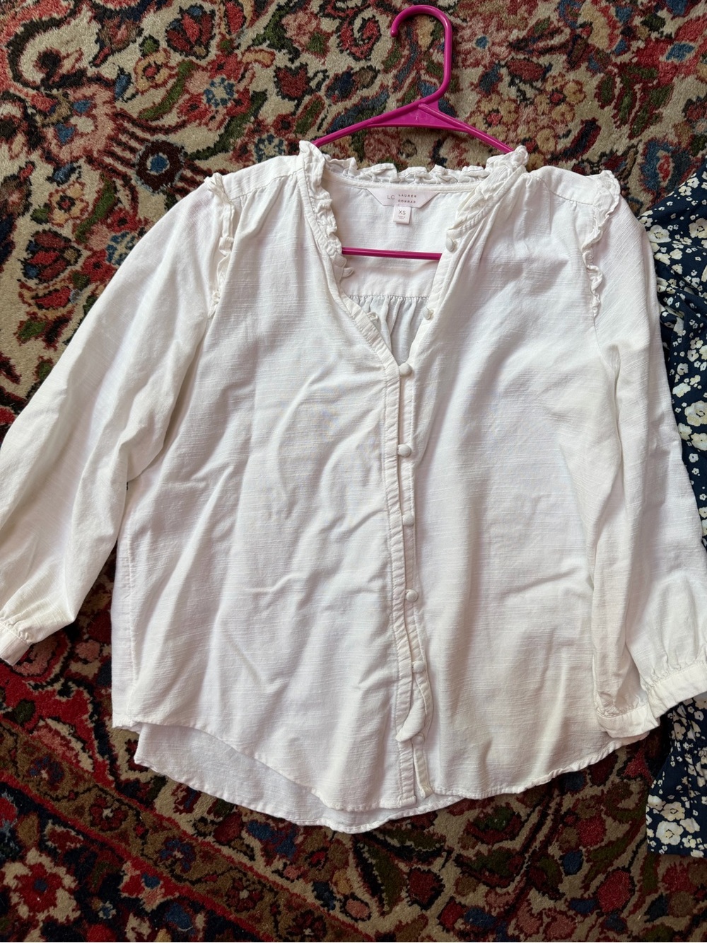 LC Lauren Conrad White Peasant Boho Button Front 3/4 sleeve top- REDUCED